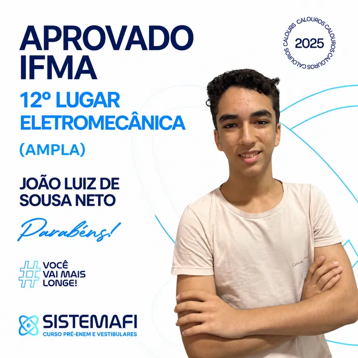 João Luiz de Sousa Neto, 12º lugar em Eletromecânica, aprovação no IFMA 2025