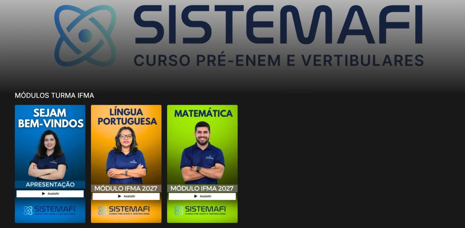 Tela da Plataforma Sistemafi com os módulos da turma IFMA